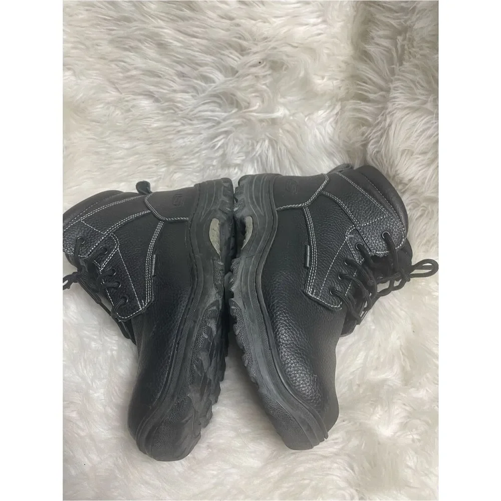 Skechers Men’s steel toe work leather Black Lace-Up Work Boots SZ 12